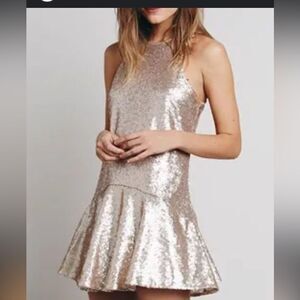 Free People gold sequin liquid shine high neck cocktail dress XS mini